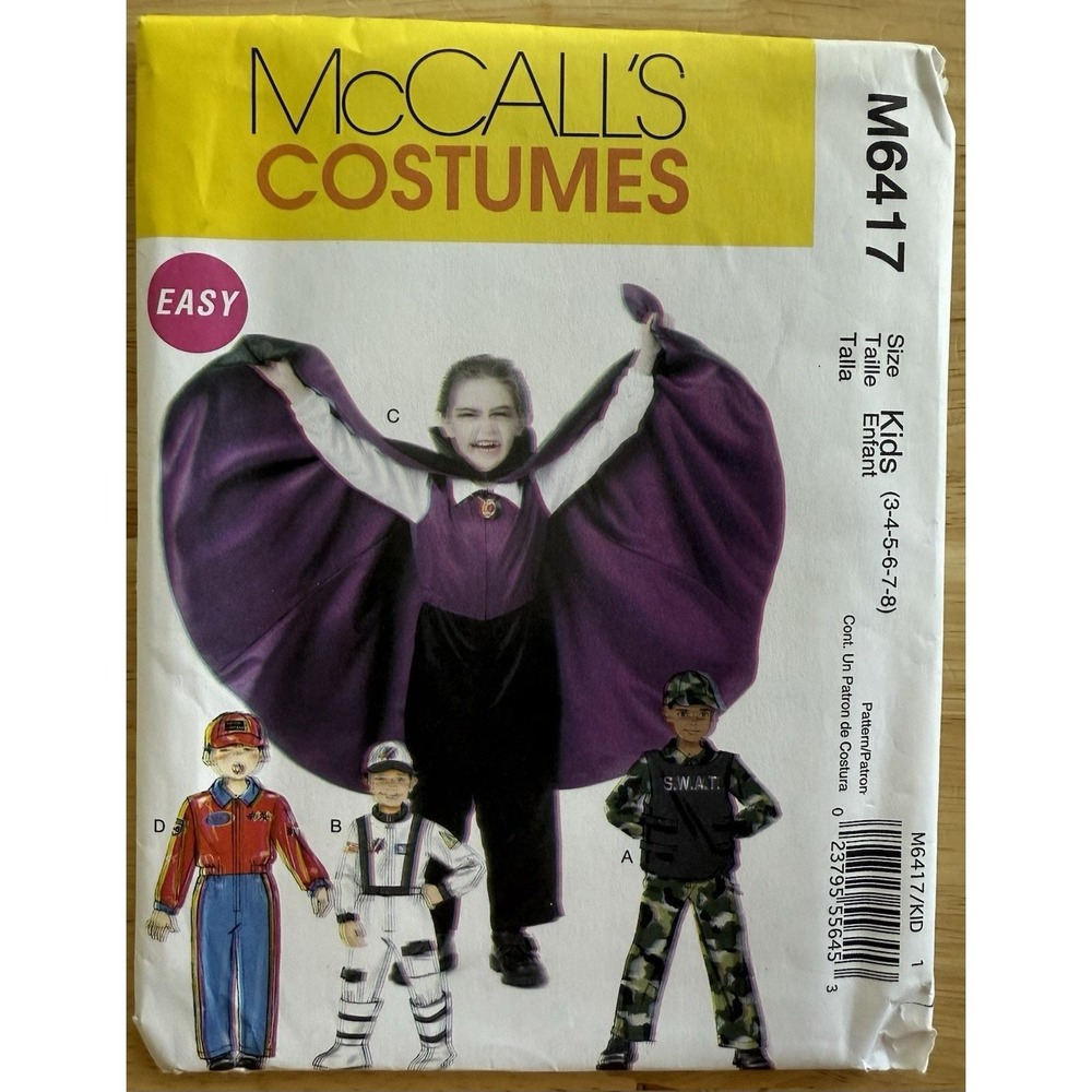 McCall's Pattern M6417 Child Halloween Costume Astronaut SWAT Vampire Tech 3-8‎